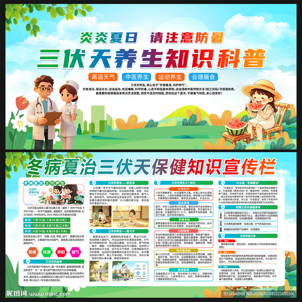 三伏天养生宣传页展板