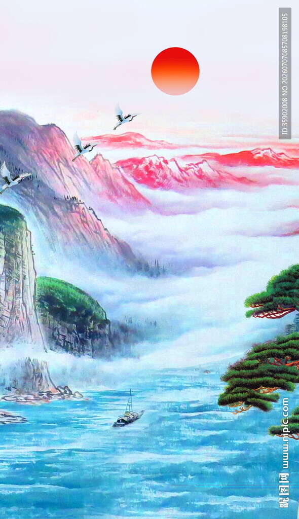 壮丽山水间的日出美景