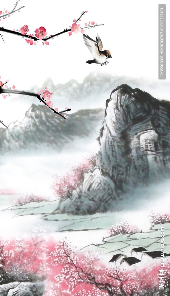 水墨山水间的烂漫春色