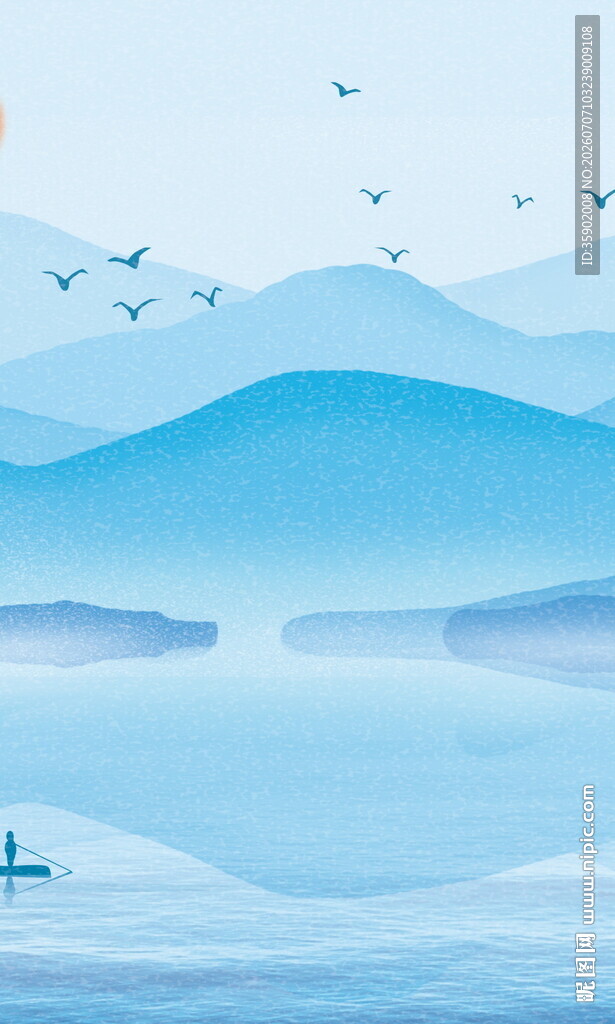 宁静山水间的悠然泛舟景