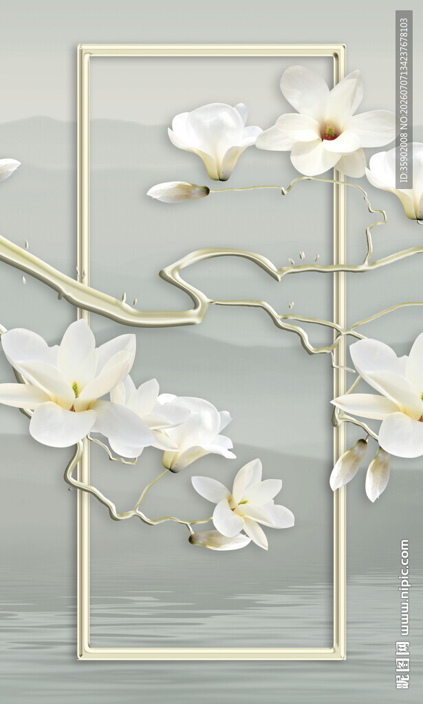 中式玉兰花装饰画