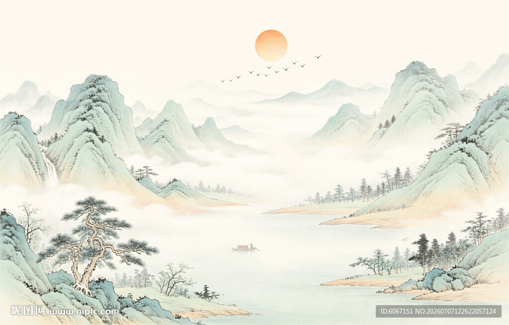 青绿山水国画装饰画图