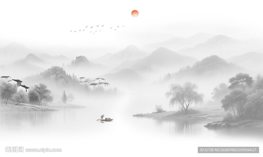 水墨江南山水背景墙