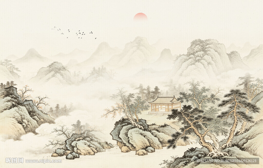 新中式宋氏美学古风山水画背景