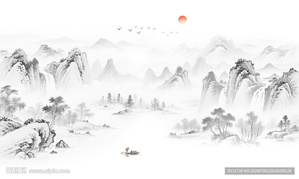 国画山水背景墙