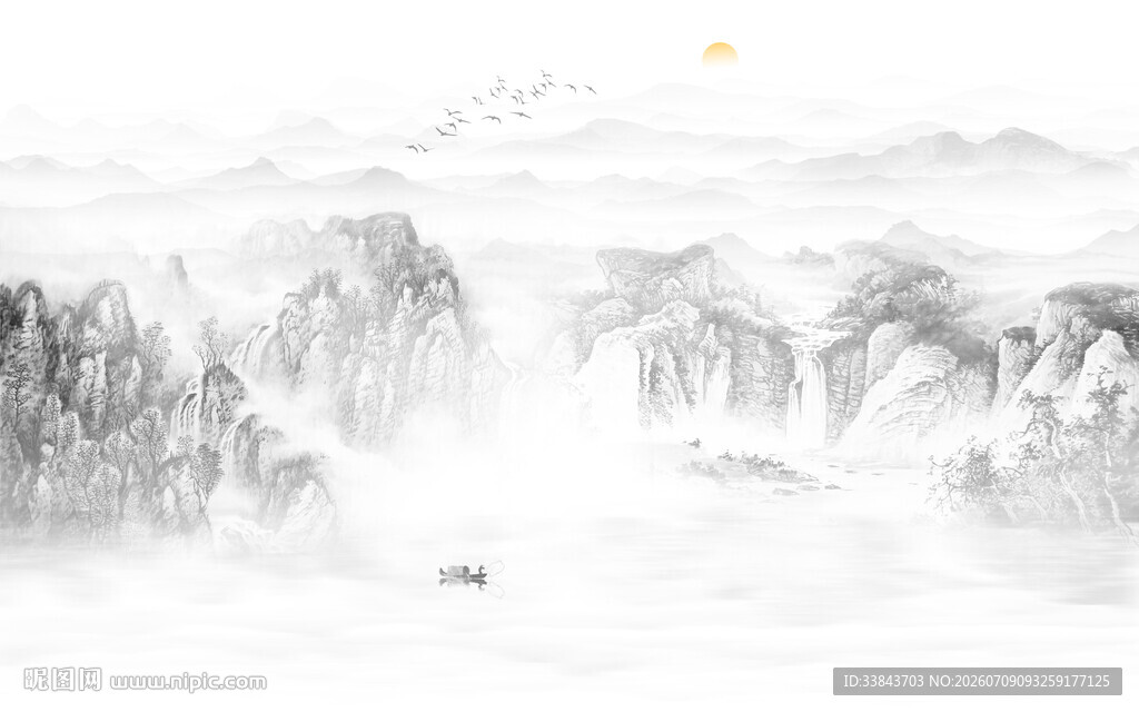 国画水墨山水画