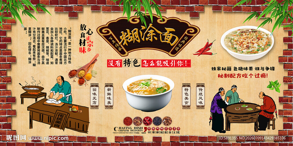 糊涂面背景墙