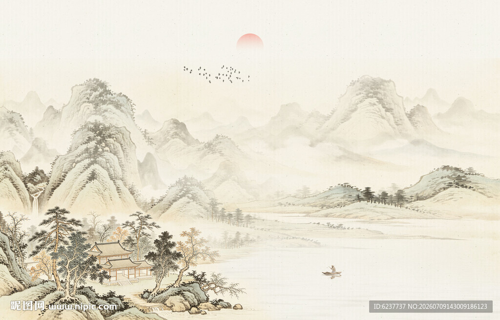 中国风古典山水背景墙