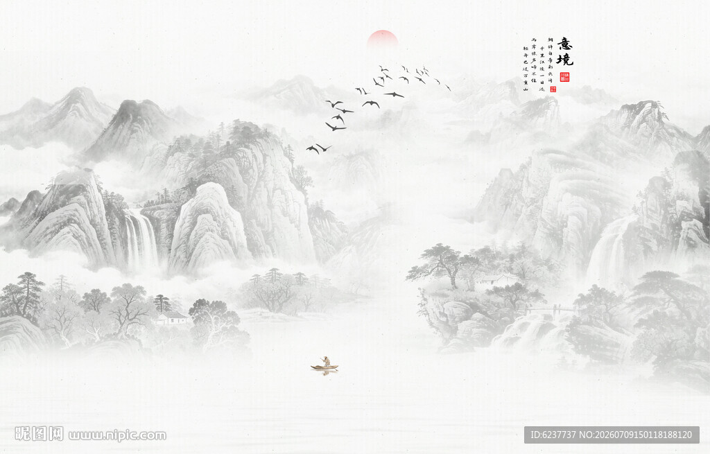 国画山水背景墙