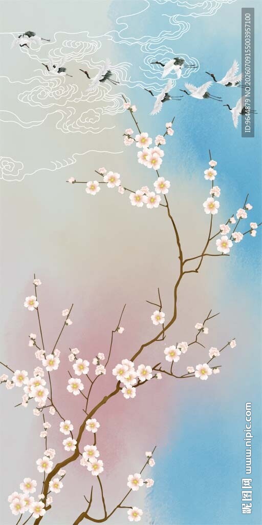 工笔花鸟画仙鹤祥云