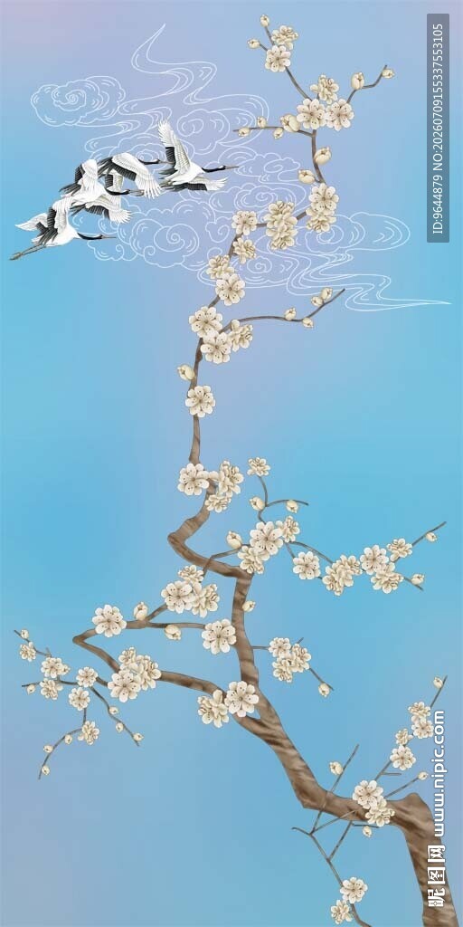 国画花鸟仙鹤祥云