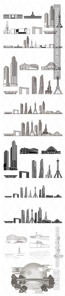 石家庄河北城市建筑旅游剪影图片