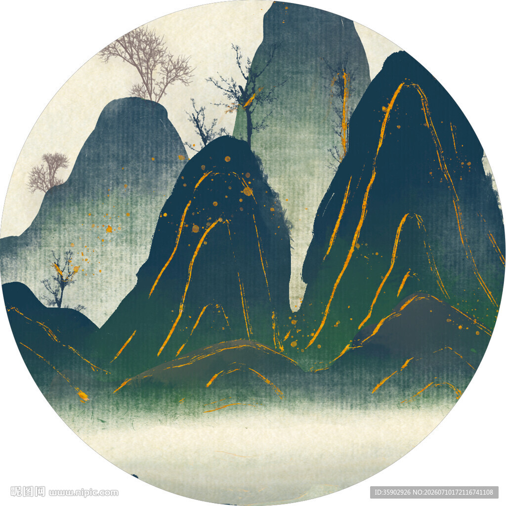 中式山水圆景图