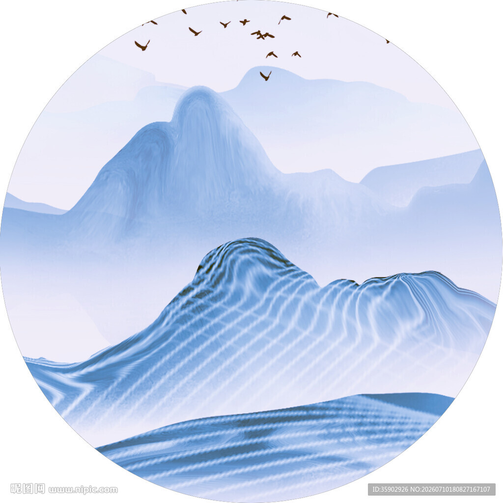 水墨山水间的飞鸟景致