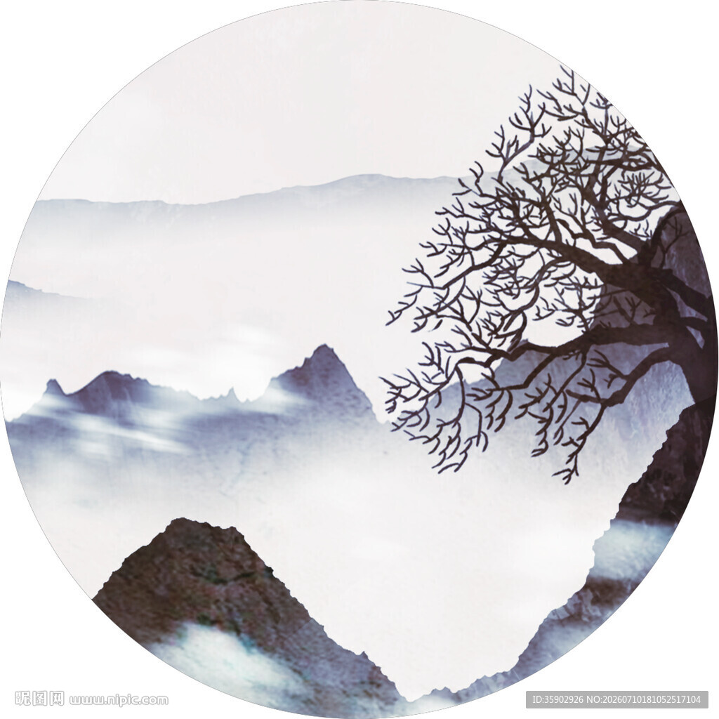 水墨山水孤树意境图