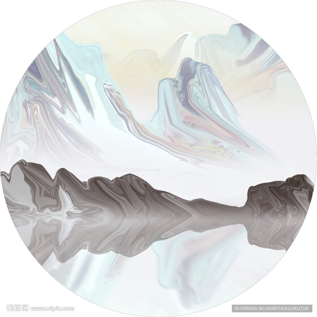水墨风圆形山水抽象画