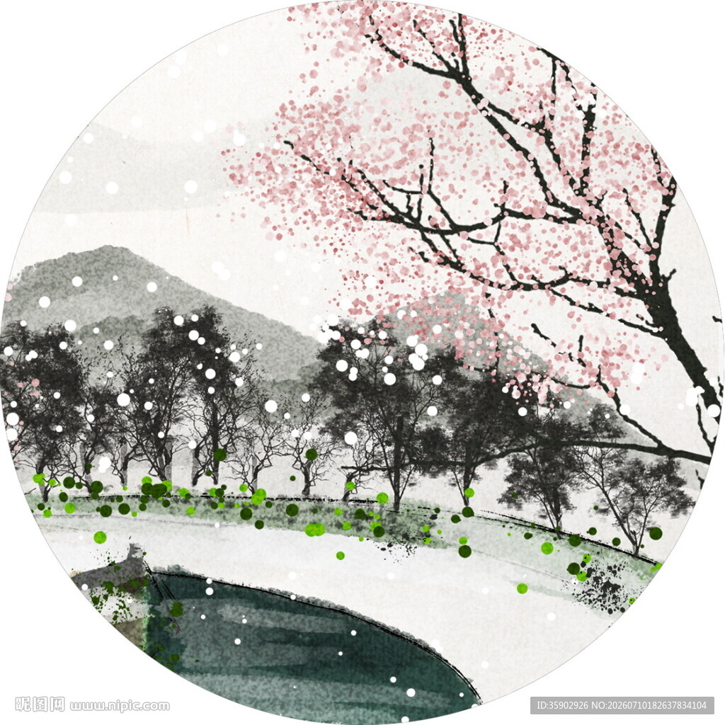 雪中绽放的烂漫樱花树