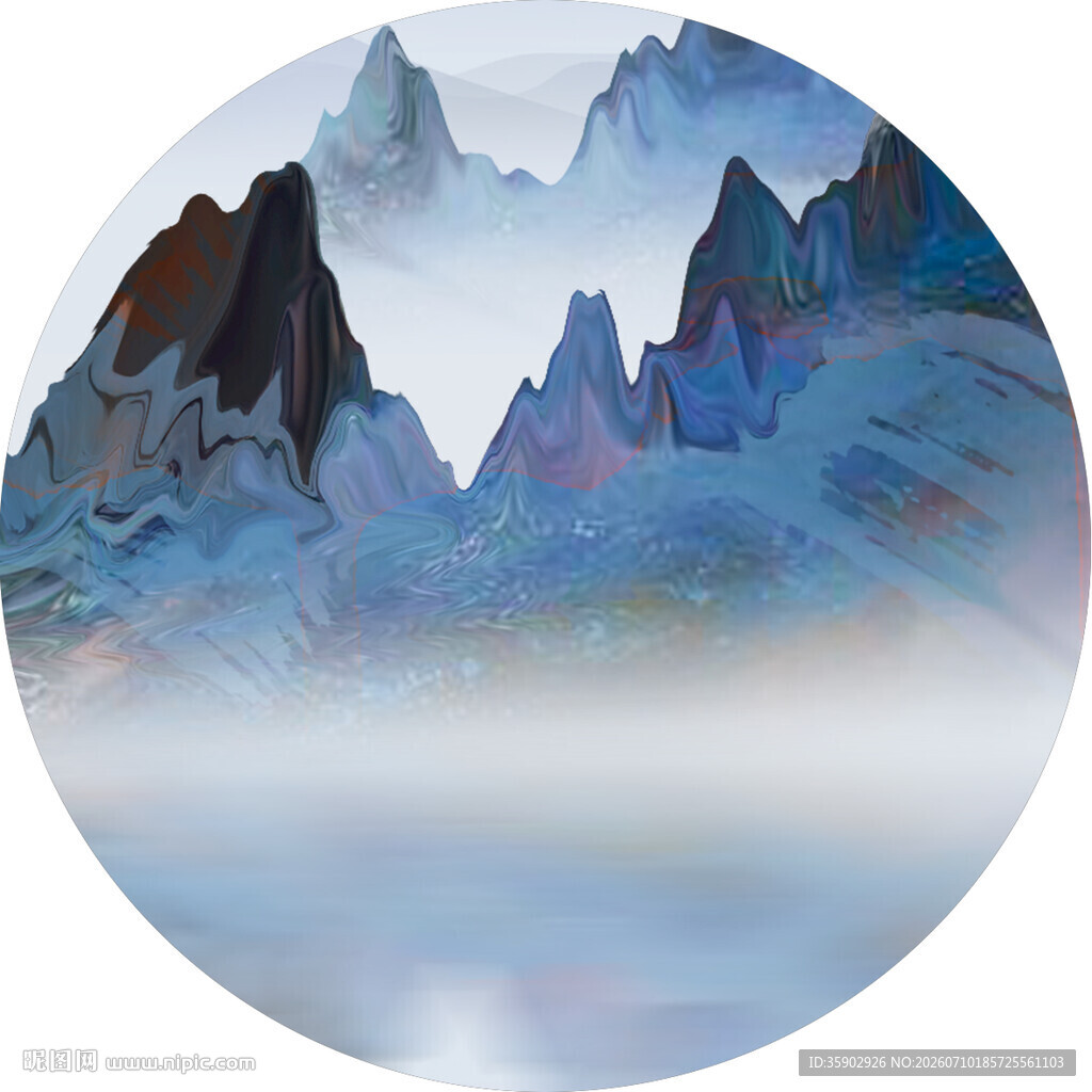 水墨风格圆形山峦美景