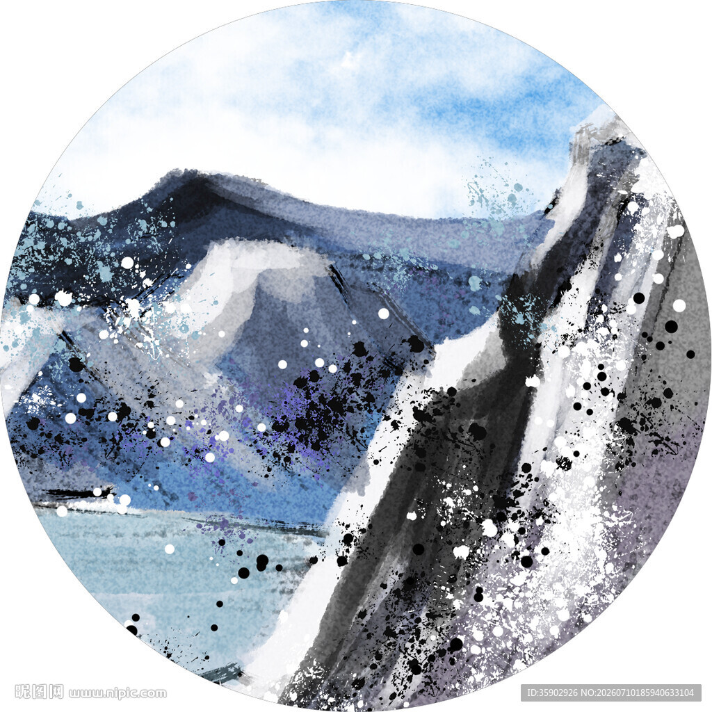 水墨风格雪山风景图