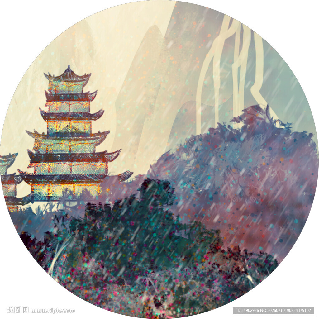 古风山水间的楼阁景致