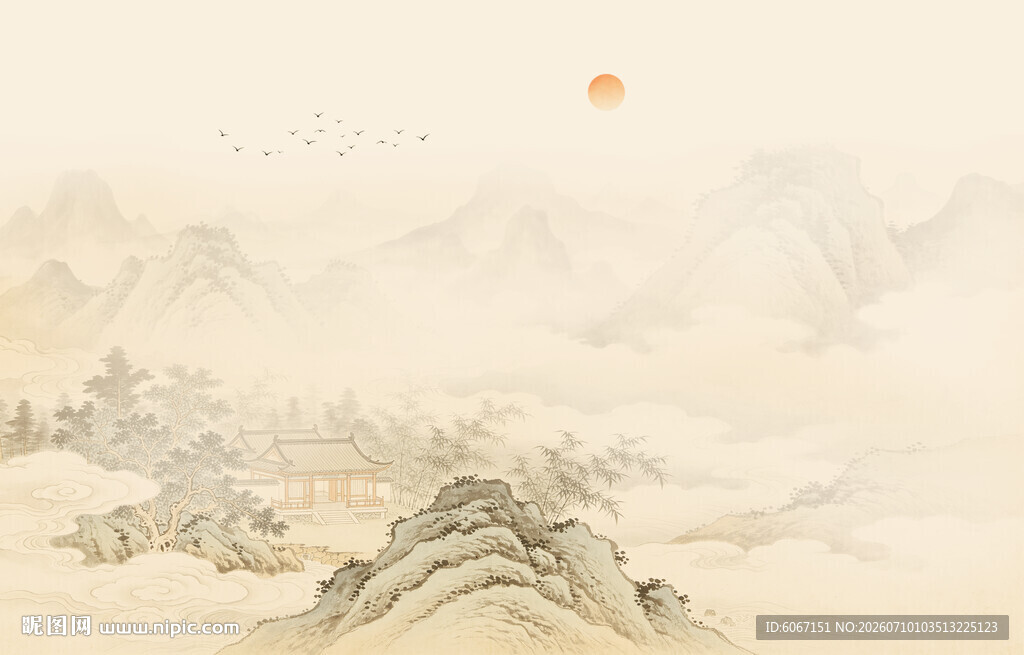 新中式屏风山水画背景墙