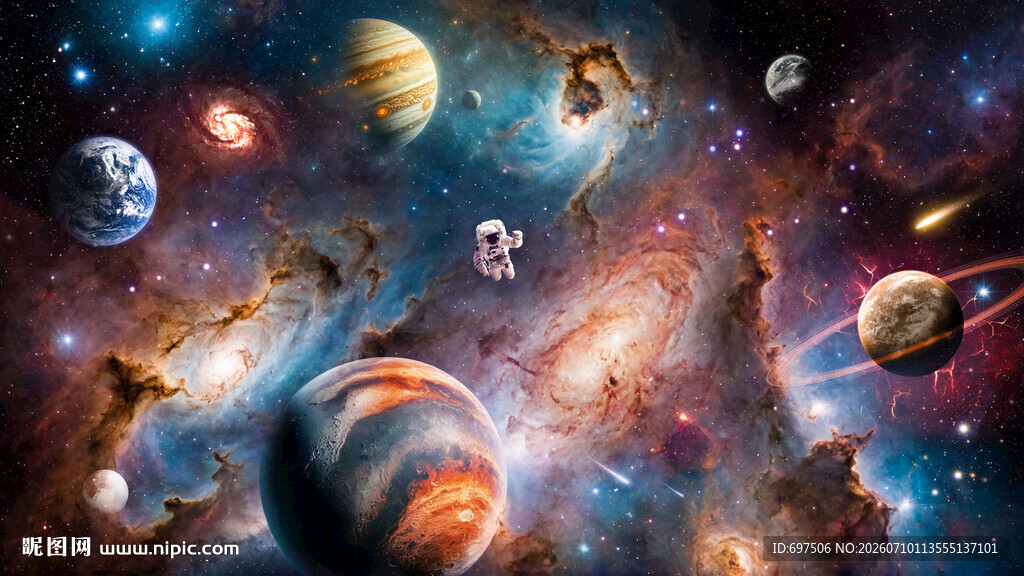 梦幻宇宙星球太空宇航员银河背景