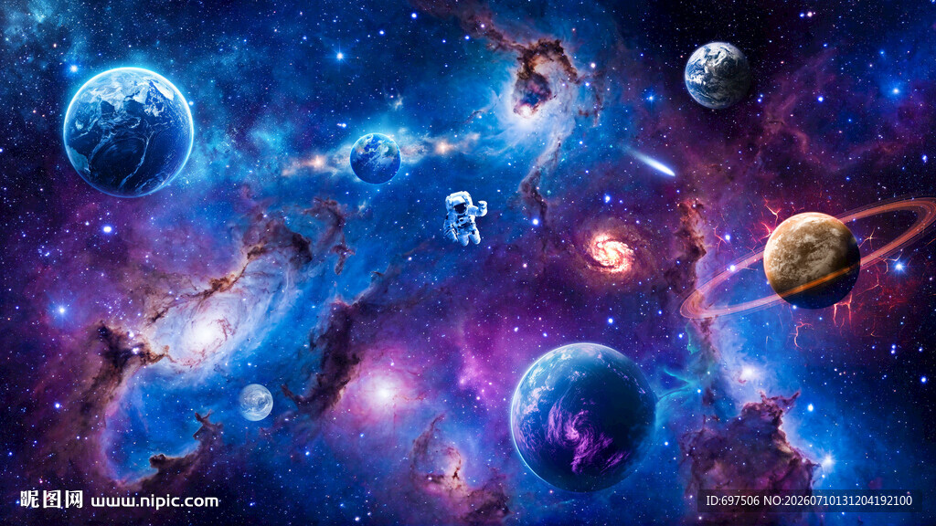 宇航员太空星球宇宙漩涡银河背景