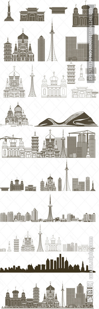 哈尔滨城市建筑旅游剪影图片