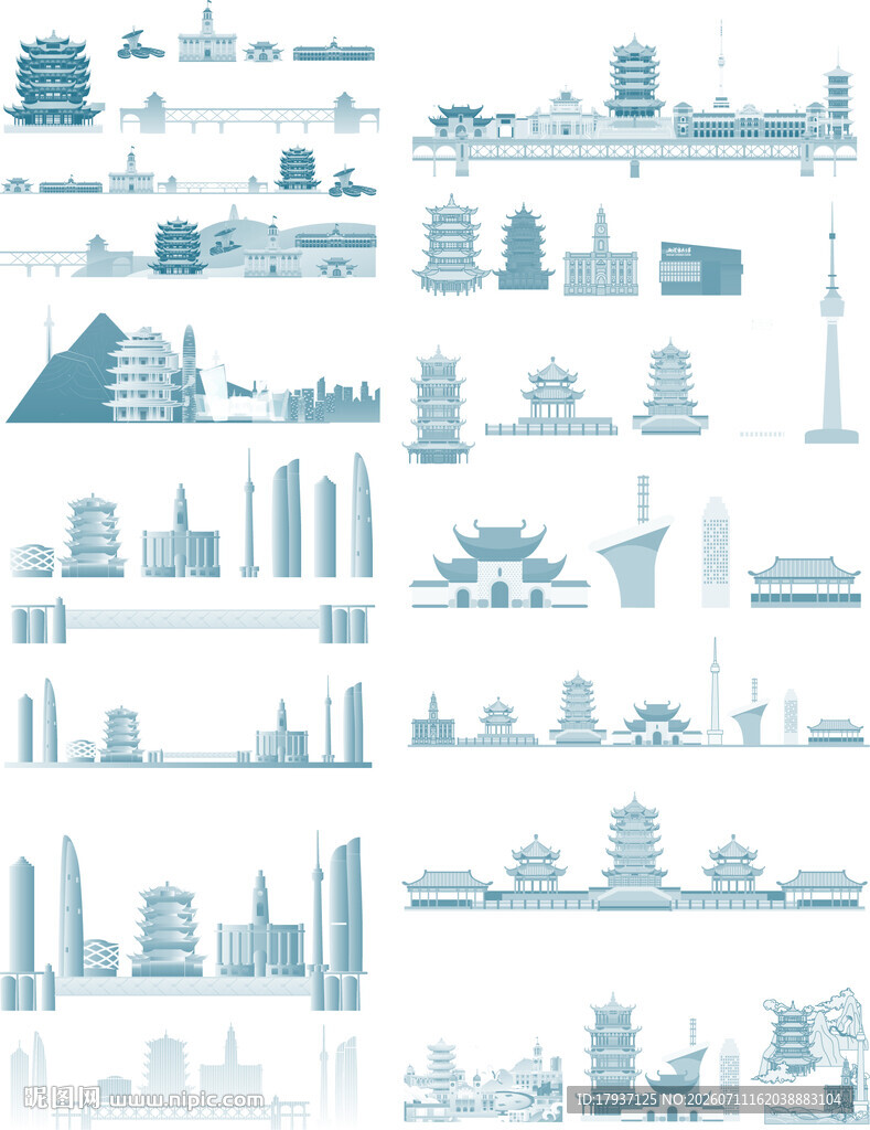 武汉湖北城市建筑旅游剪影图片