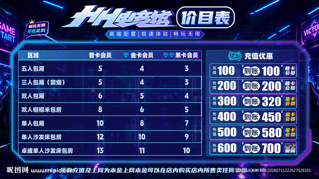 网吧充值价格表