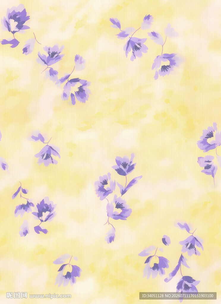 淡黄花底紫色小花图案