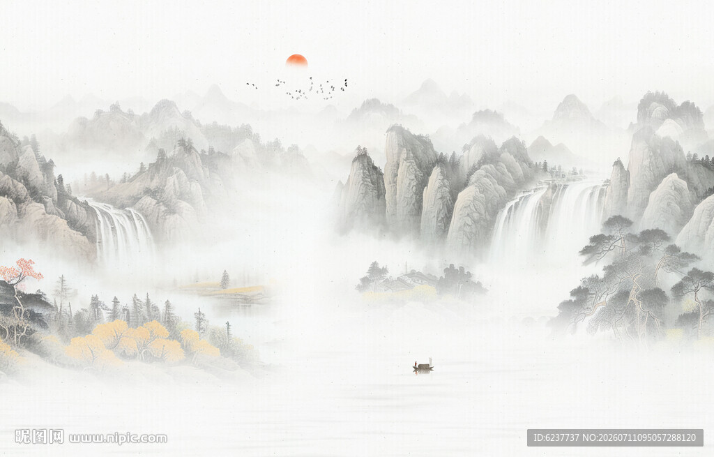 国画山水背景墙