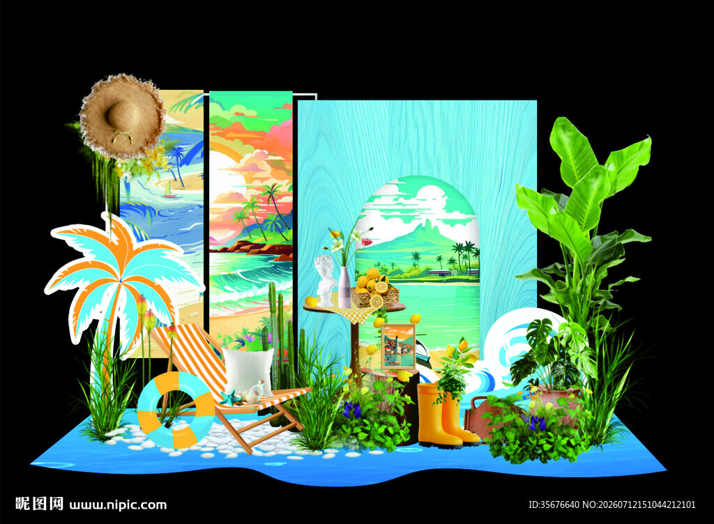 夏日海滨度假立体场景模型