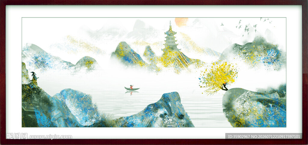 梦幻山水间的黄色花朵