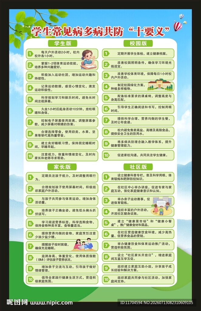 学生常见病多病共防十要义海报
