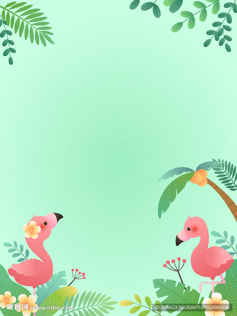 火烈鸟椰子树自然生态清新背景