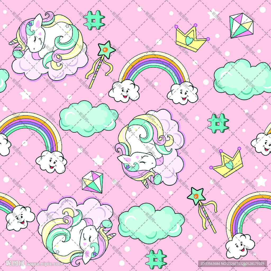 梦幻独角兽粉色卡通图案