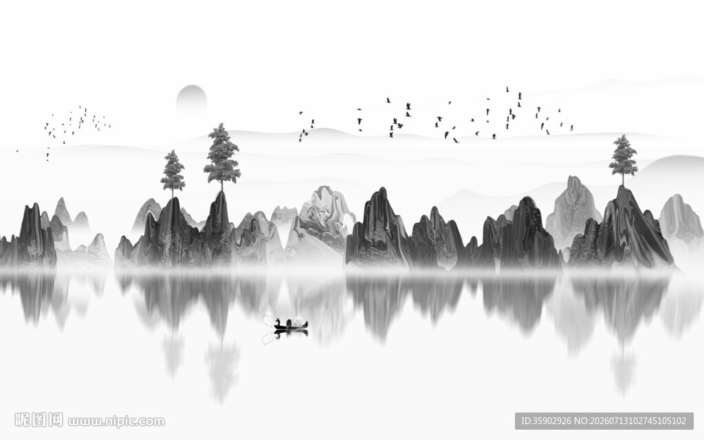 水墨山水间的静谧之景
