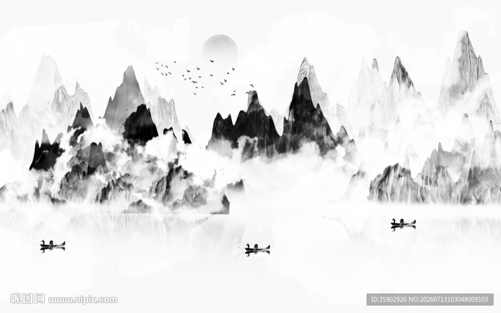 水墨风格山林雪景图