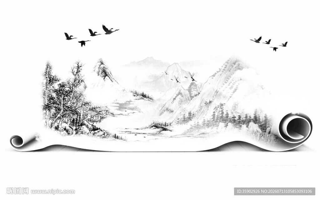 水墨山水画卷意境图