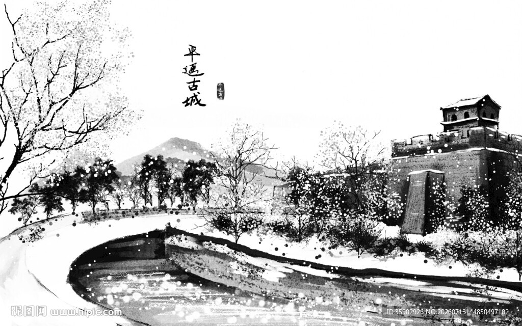 冬日雪景中的古建筑风光