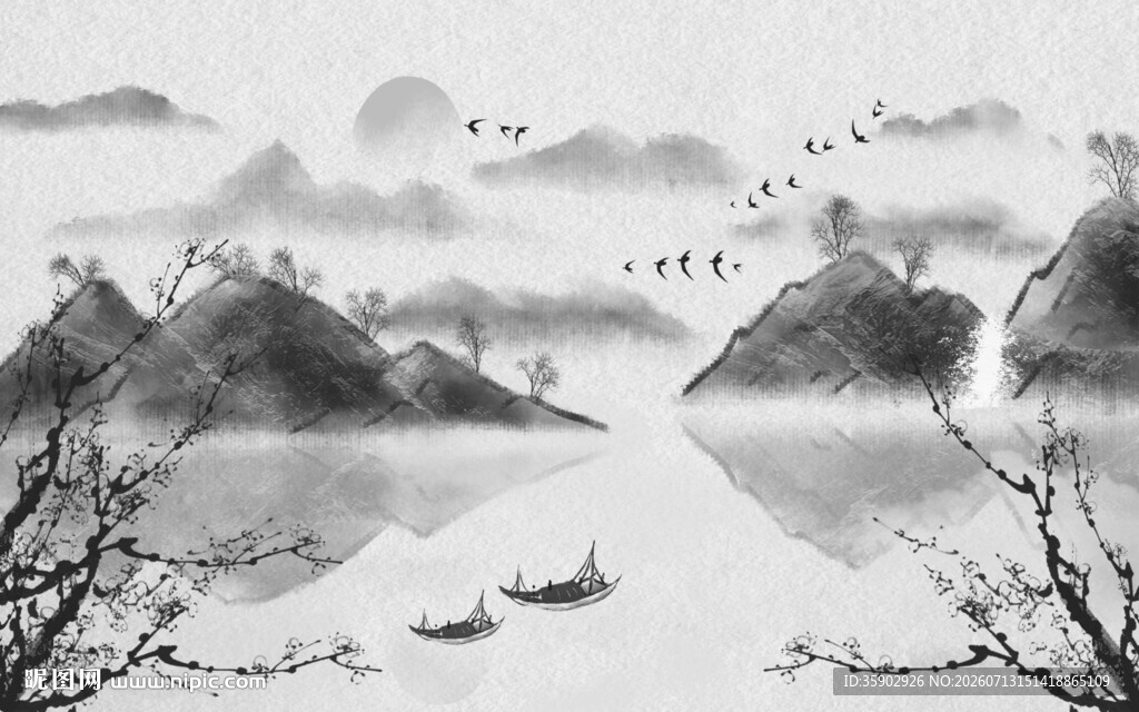 水墨山水意境图背景墙