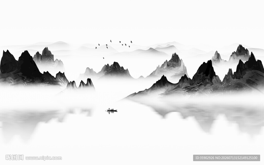 水墨山水意境图背景墙