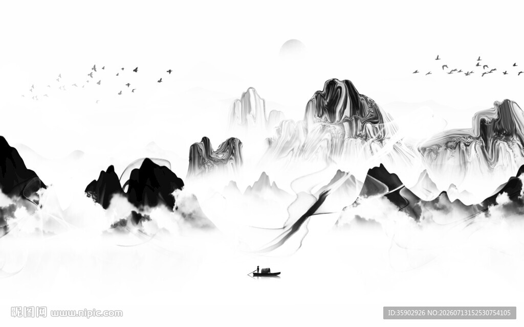 水墨山水意境图背景墙