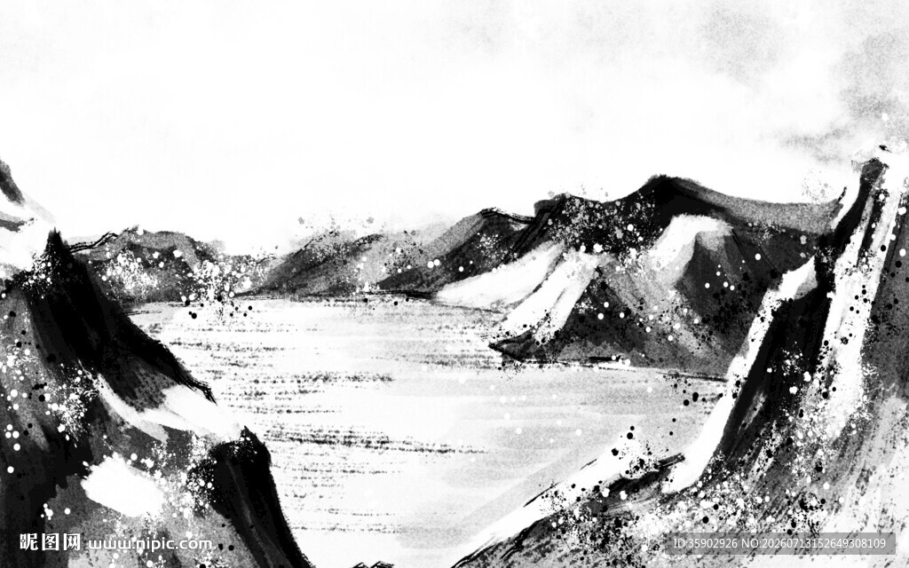 壮丽山川黑白风景背景墙