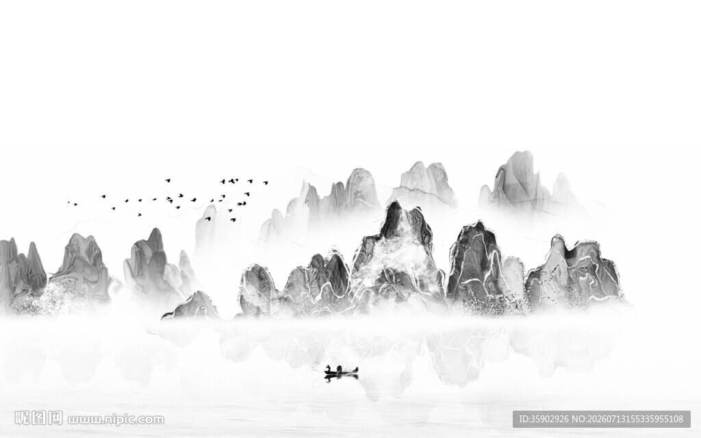 水墨山水间的孤舟意境