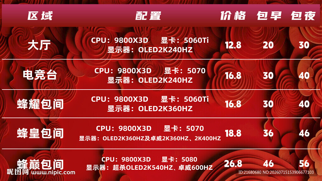 中国风网吧价目表