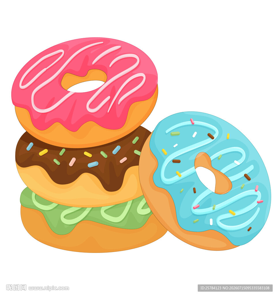彩色甜甜圈下午茶美食插画