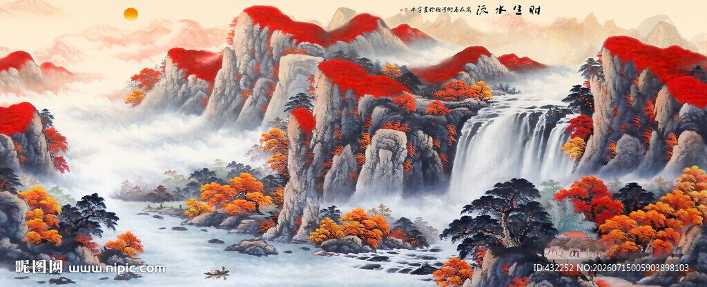 水墨山水瀑布风景图