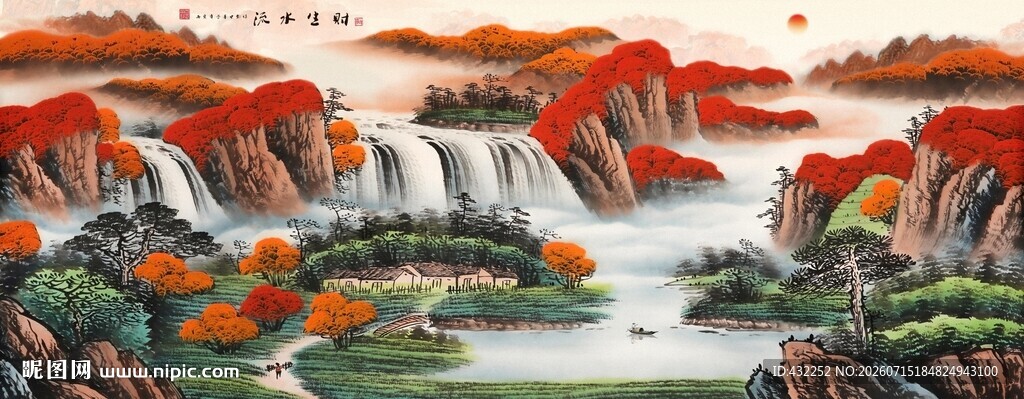 山水瀑布风景图